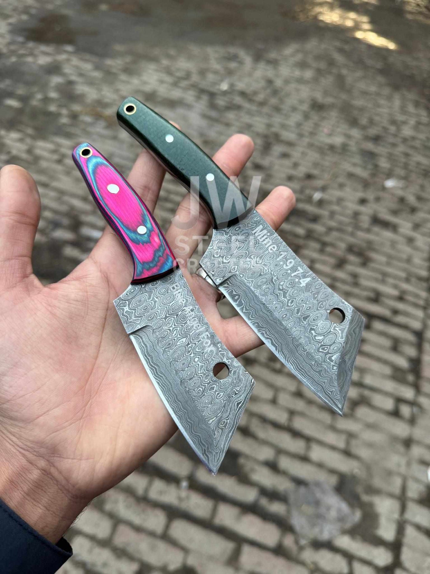 Handmade Damascus Steel Mini Cleaver Knife – Handle Variations