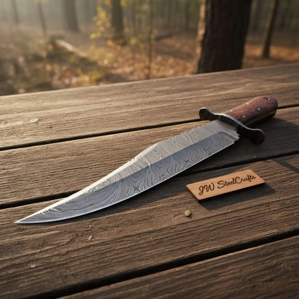 Handmade Victorian Style Bowie Knife with Damascus Steel Blade and Walnut Burl Handle handmade Clip Point Bowie Knives