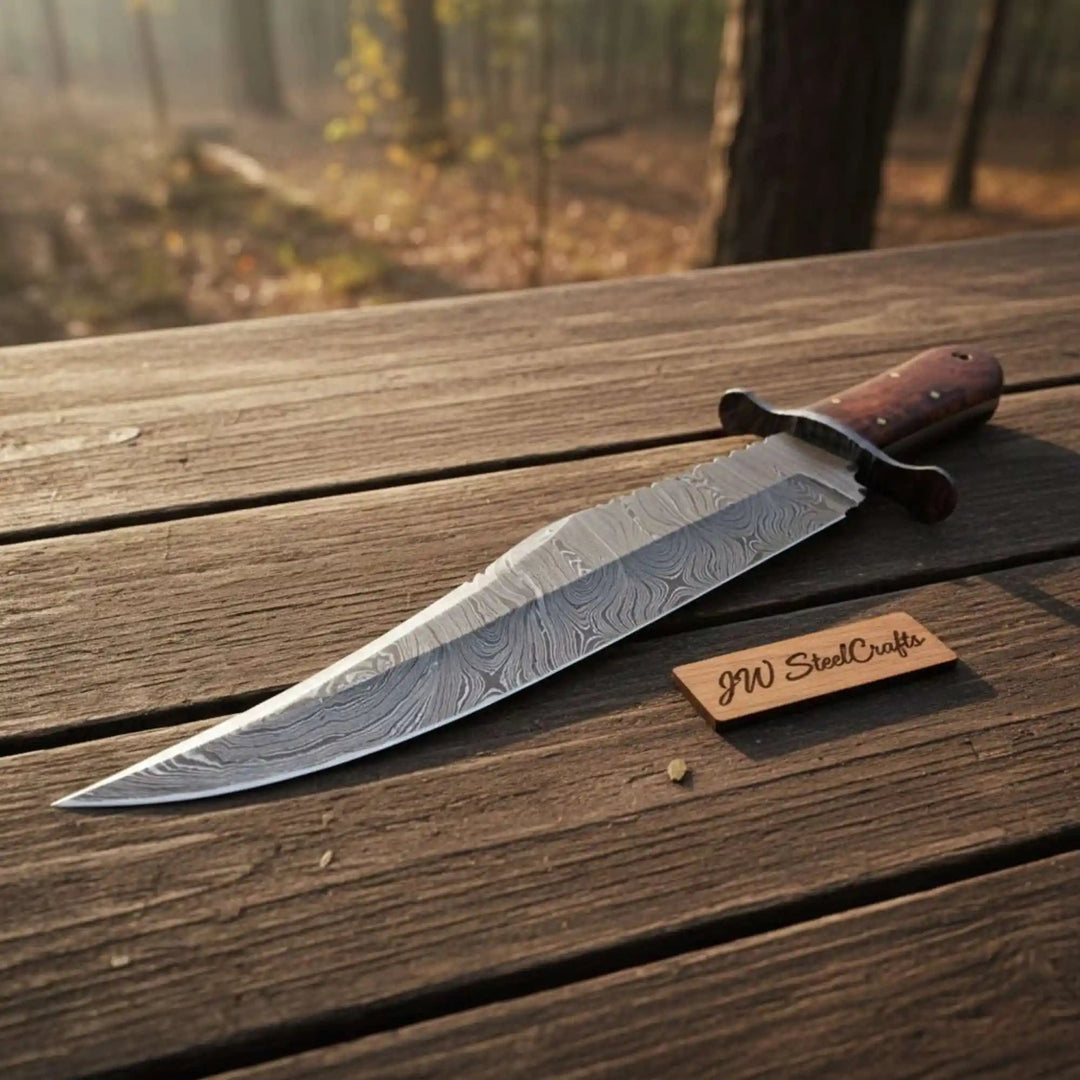 Handmade Victorian Style Bowie Knife with Damascus Steel Blade and Walnut Burl Handle handmade Clip Point Bowie Knives