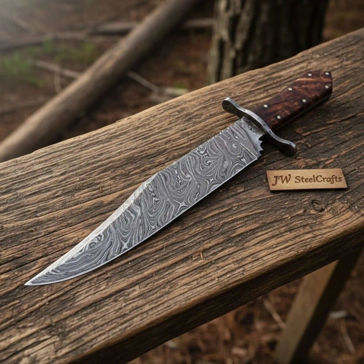 Handmade Victorian Style Bowie Knife with Damascus Steel Blade and Walnut Burl Handle handmade Clip Point Bowie Knives