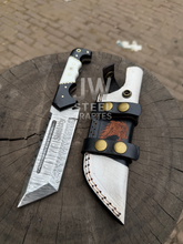 Load image into Gallery viewer, Handmade Damascus Tanto Knife with black and white handle – JW SteelCrafts