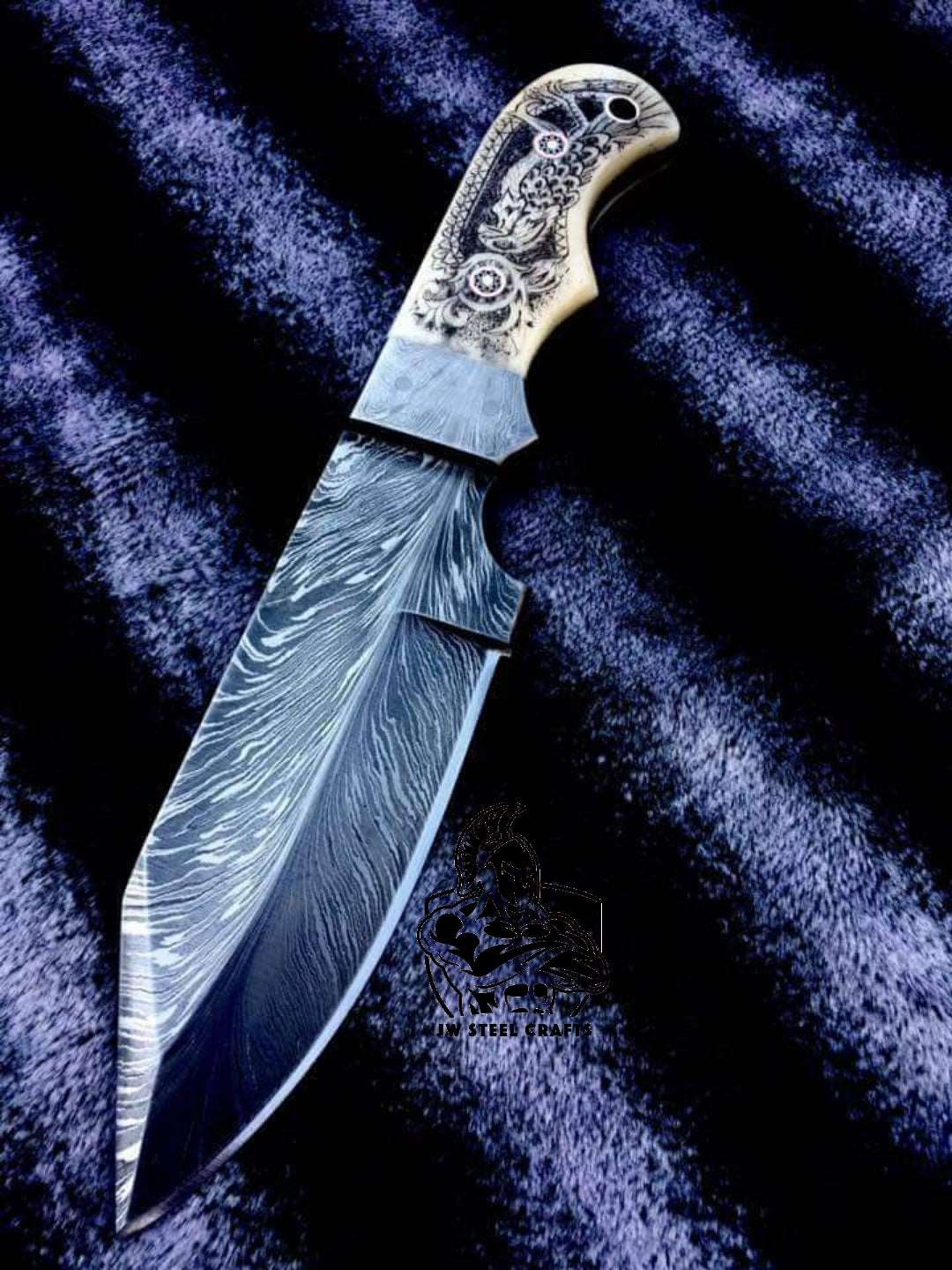 Customized Handmade Hunting knife with scrimshaw handle