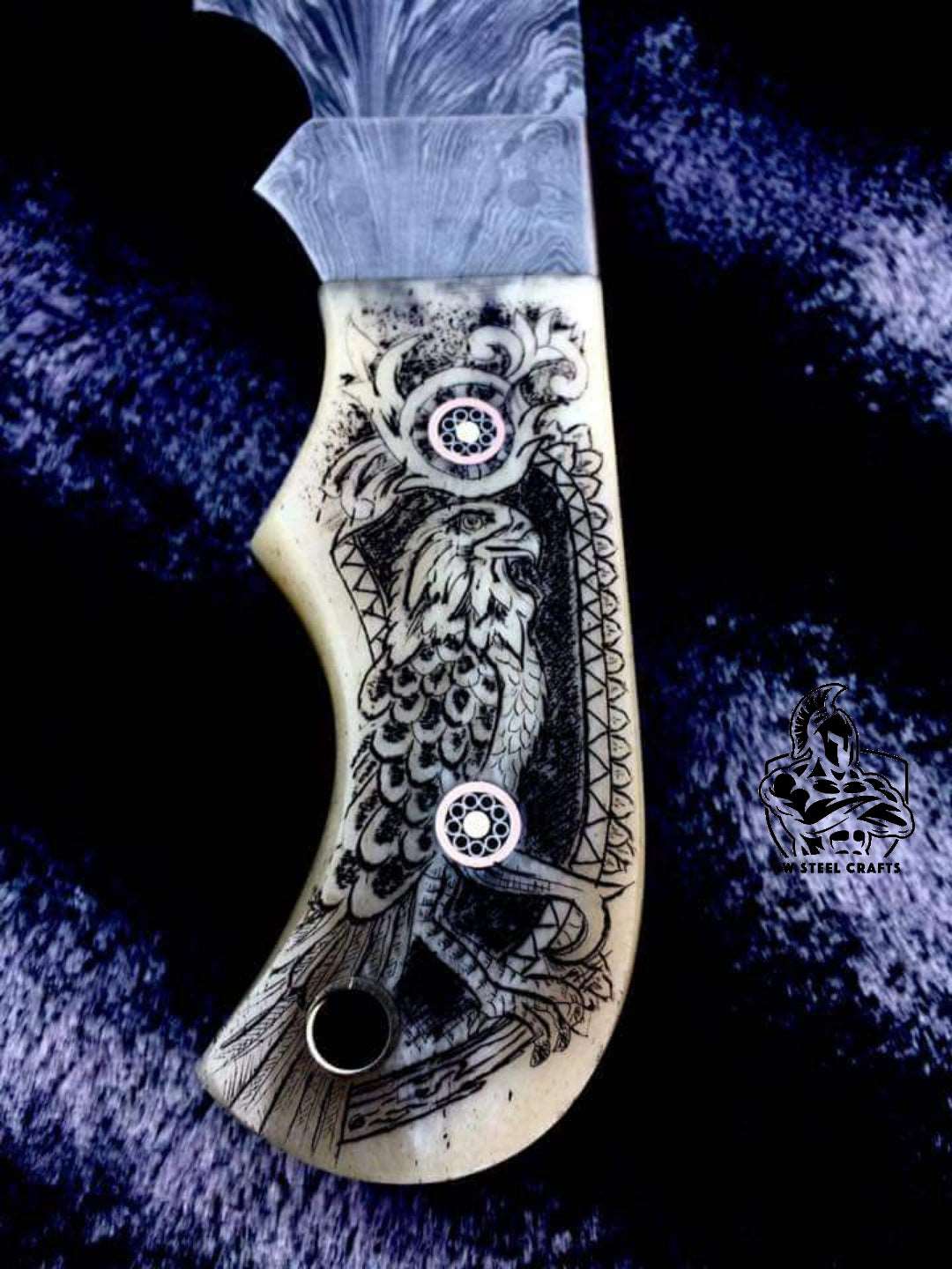 Customized Handmade Hunting knife with scrimshaw handle