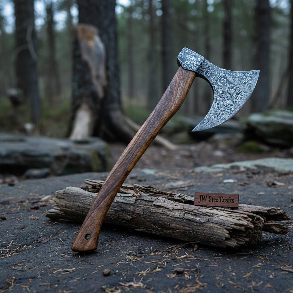 18"Inches Damascus Steel Axe Viking Axe Hatchet Axe Bearded Axe Tomahawk handmade Axe by JW SteelCrafts