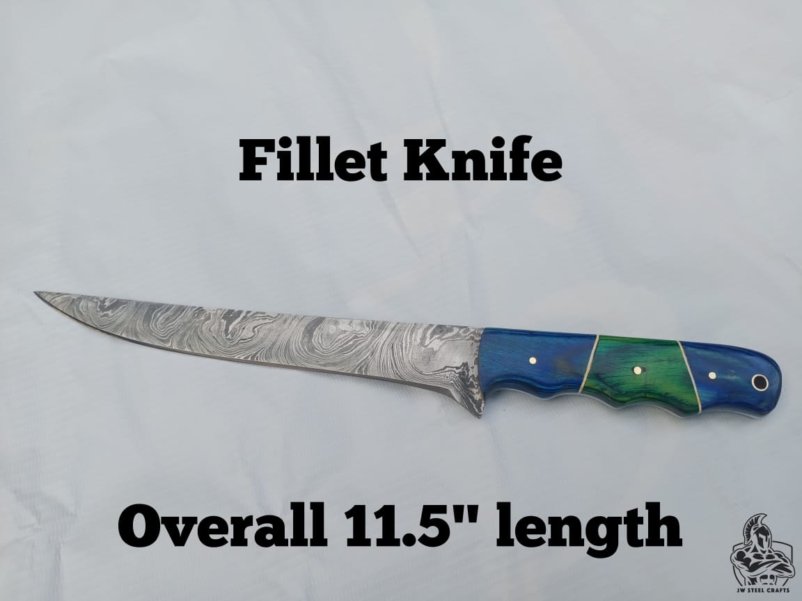 Hand Made Fillet knife with color wood handle.