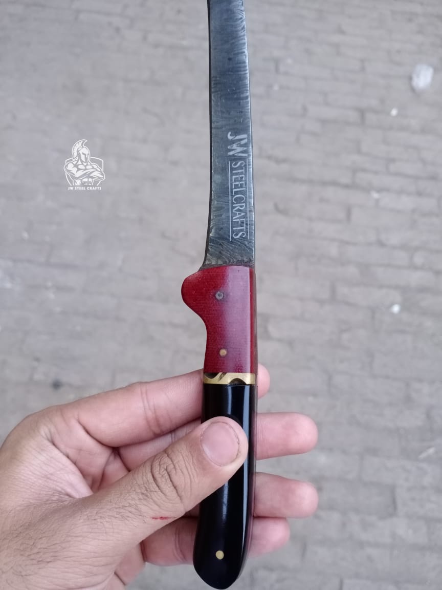 Handmade Boning Knife With Micarta and Black Horn on handle.