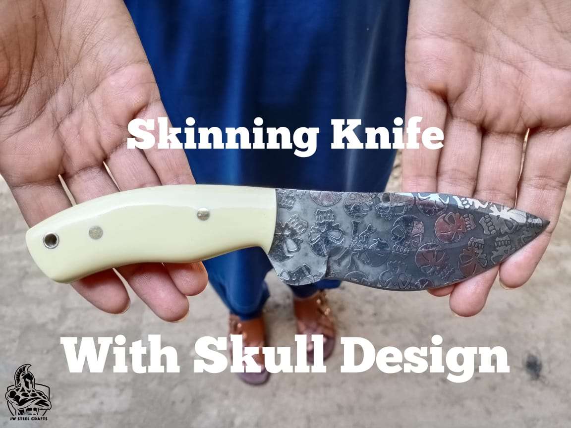 Custom Made Skinner knife with Skull Design Blade