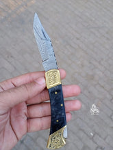 Load image into Gallery viewer, Folding pocket knife with color wood handle.
