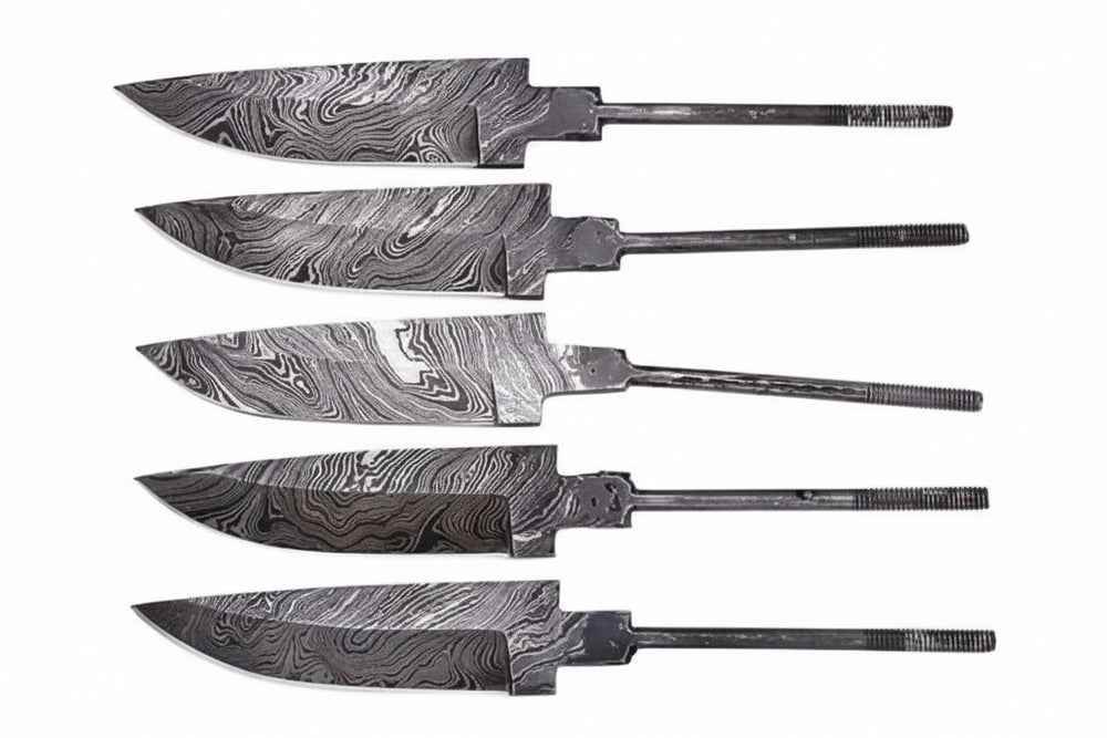 5-Piece Hand Forged Damascus Hunting Knife Blanks Set handmade Knife blank Blades by JW SteelCrafts