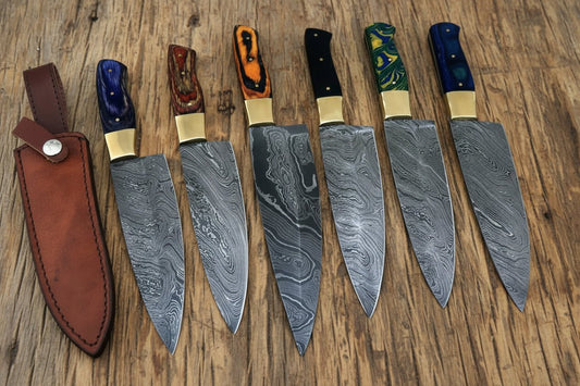 Custom handmade Damascus steel chef knives lot of 6 DK - 0388 handmade Chef Knife by JW SteelCrafts