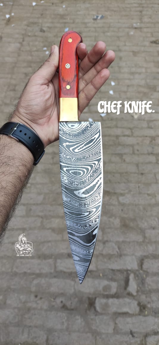Handmade stainless steel chef knife by JW SteelCrafts.