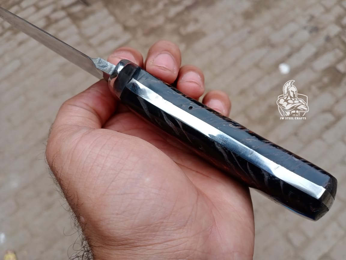 Custom made Hunting Skinner knife with feather pattern. handmade skinner knife by JW SteelCrafts