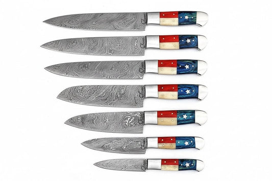 Damascus Knives, Sharp, Pakka wood Bone Handle Professional Hammer handmade Handmade Chef Knife Sets by JW SteelCrafts