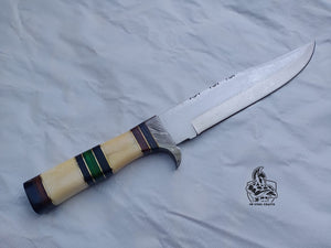 14.5 Inch Custom Bowie Knife | Handmade Damascus Blade & Natural Handle”