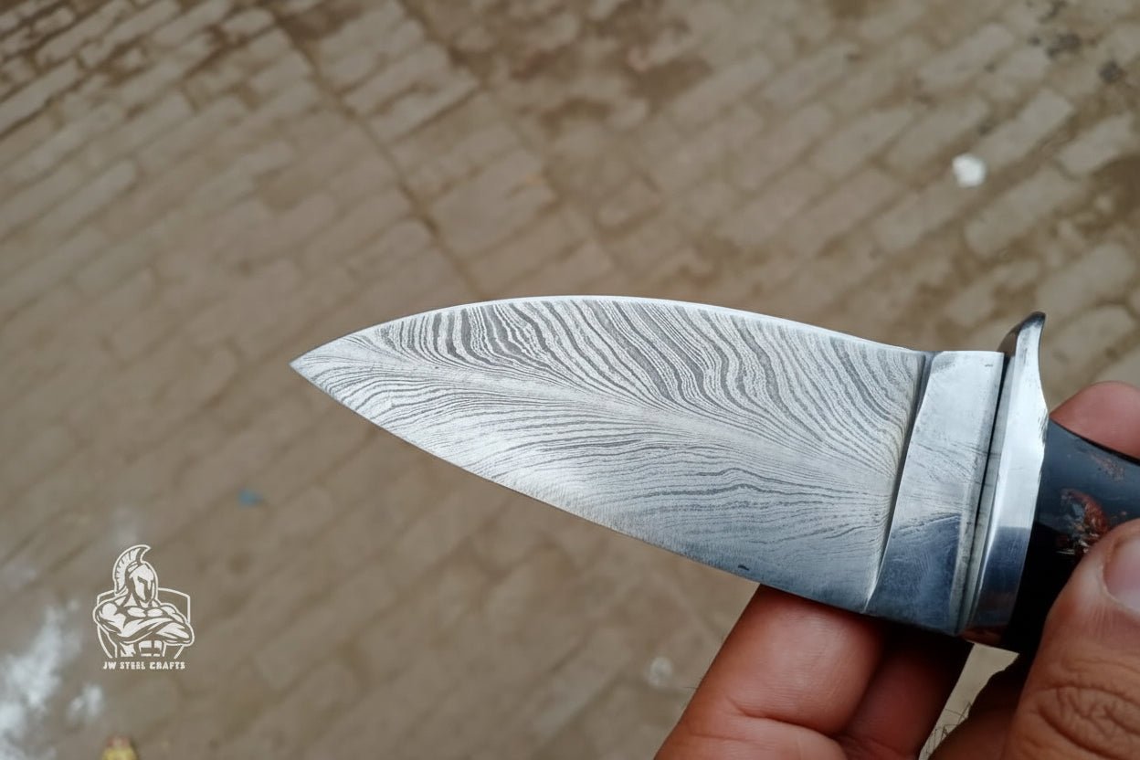 Custom made Hunting Skinner knife with feather pattern. handmade skinner knife by JW SteelCrafts