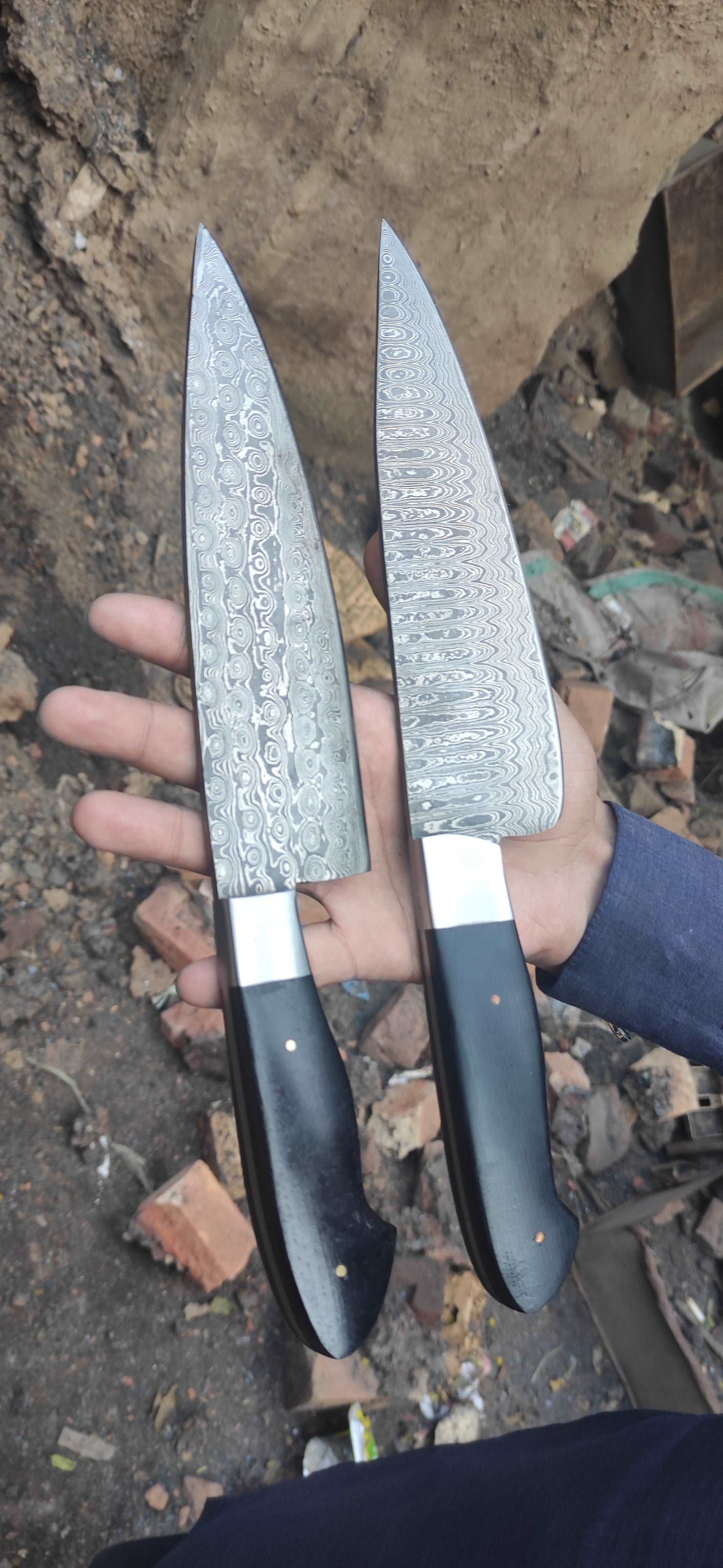 Chef knives set of two with Black Micarta Handle