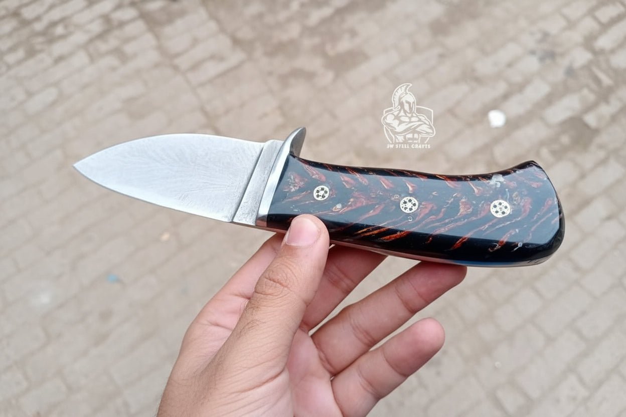 Custom made Hunting Skinner knife with feather pattern. handmade skinner knife by JW SteelCrafts