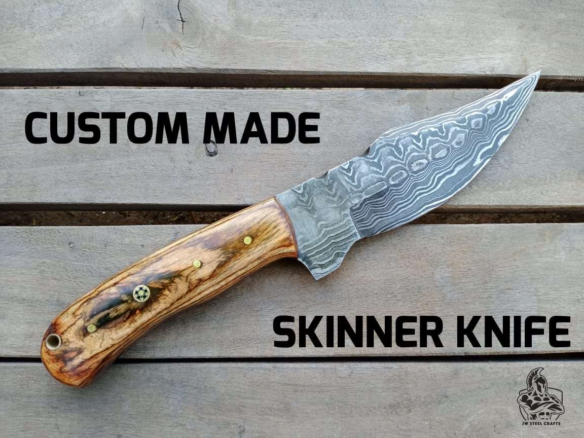 Custom Made Skinner Knife with Premium Wood Handle – Handmade Hunting Blade
