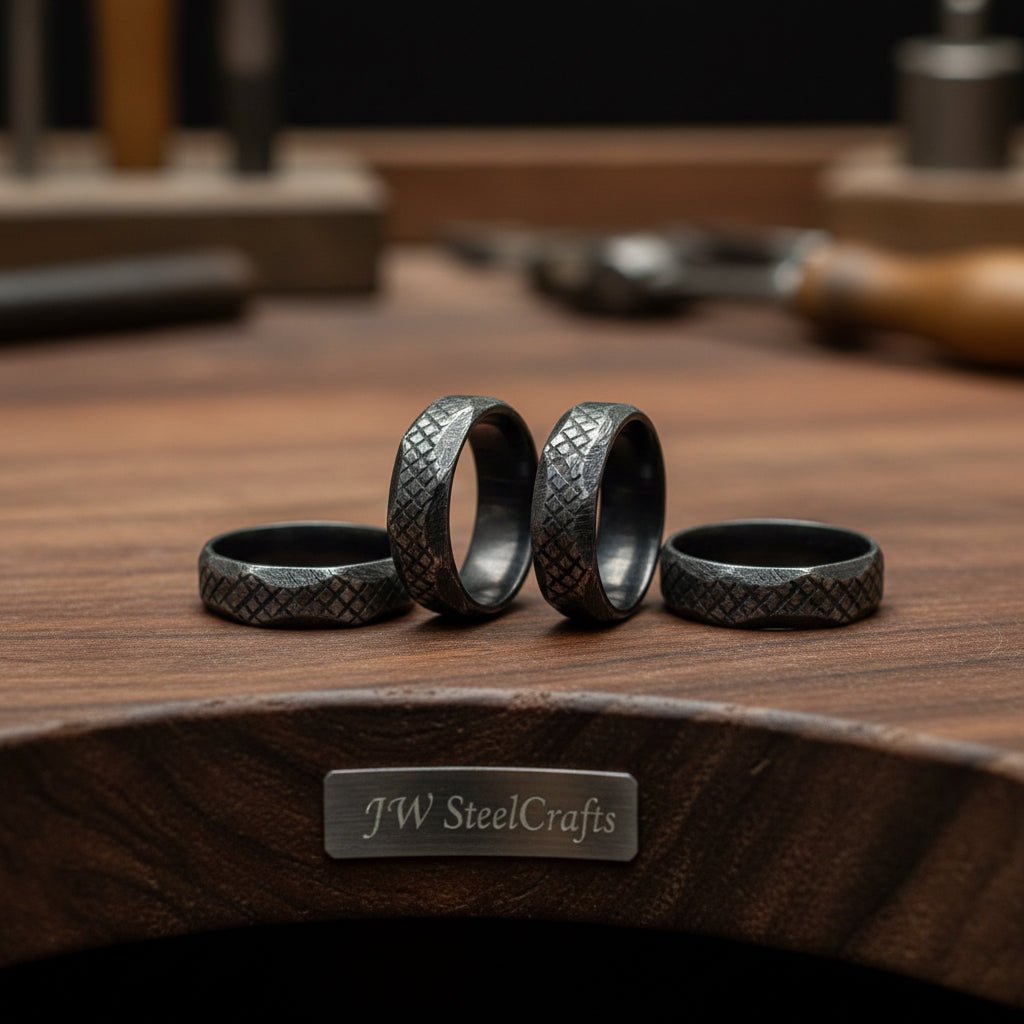 WEDDING rings Five Damascus Steel Rings / Valentine Day Gift DK - 0144 handmade Ring by JW SteelCrafts