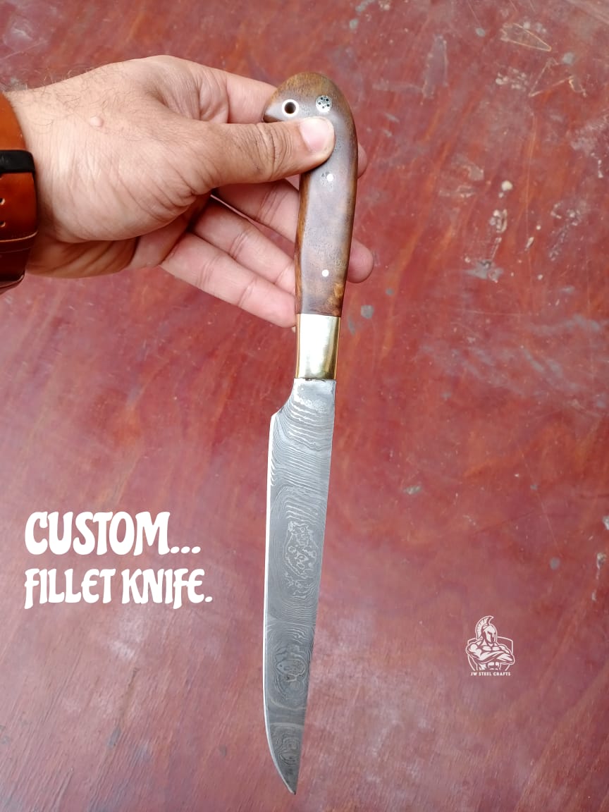Custom Hand Forged Fillet Knife With Wood Handle.