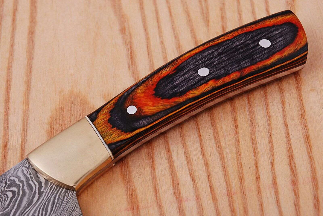 CUSTOM HAND FORGED DAMASCUS STEEL CHEF KNIFE W/ WOOD AND BRASS HAndle handmade Damascus Steel Chef Knives by JW SteelCrafts