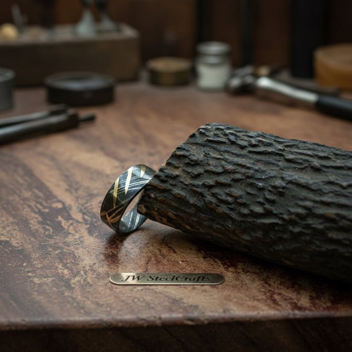 Custom handmade Damascus Knife - Beautiful Damascus steel ring Brass Filled/Perfect Gift DE - 005 handmade Metal rode for craft by JW SteelCrafts