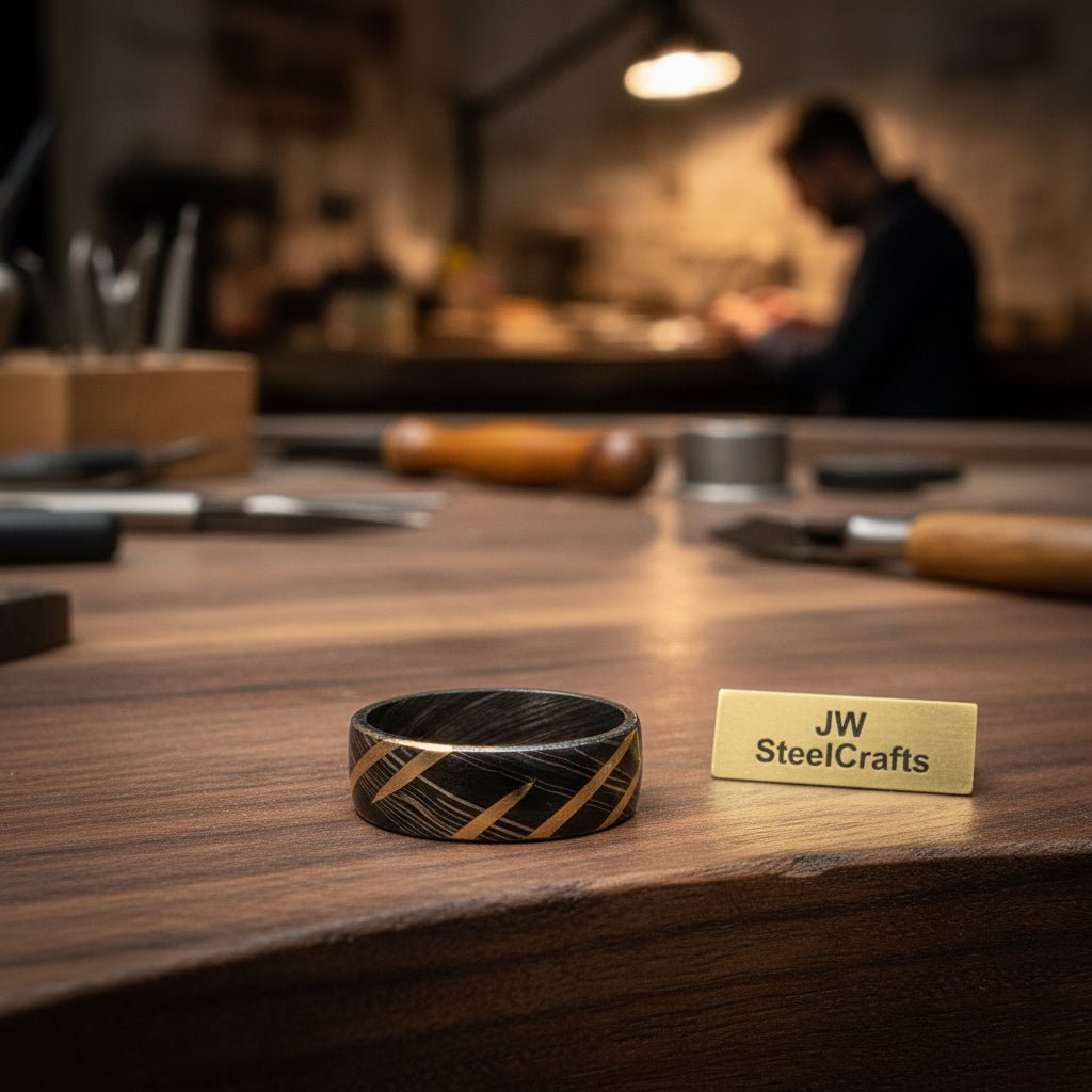 Custom handmade Damascus Knife - Beautiful Damascus steel ring Brass Filled/Perfect Gift DE - 005 handmade Metal rode for craft by JW SteelCrafts