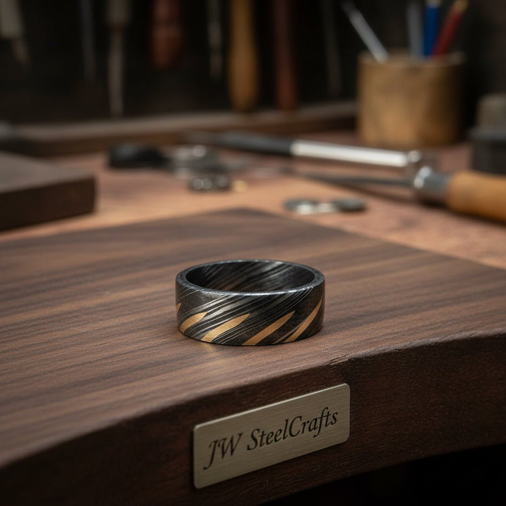 Custom handmade Damascus Knife - Beautiful Damascus steel ring Brass Filled/Perfect Gift DE - 005 handmade Metal rode for craft by JW SteelCrafts