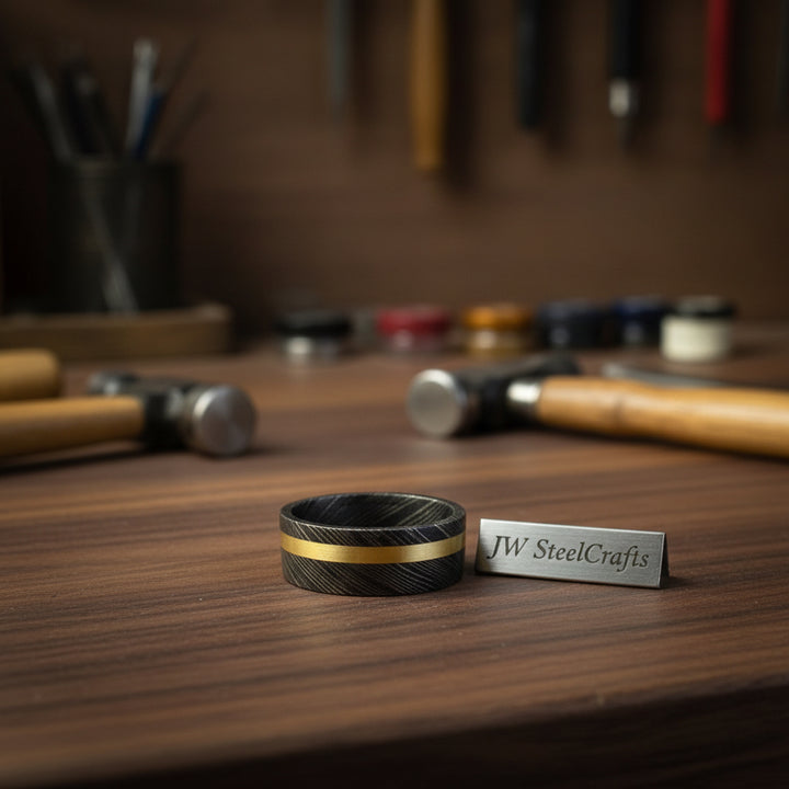 Custom Handmade DAMASCUS KNIFE - Damascus Steel Ring DE - 0083 handmade by JW SteelCrafts