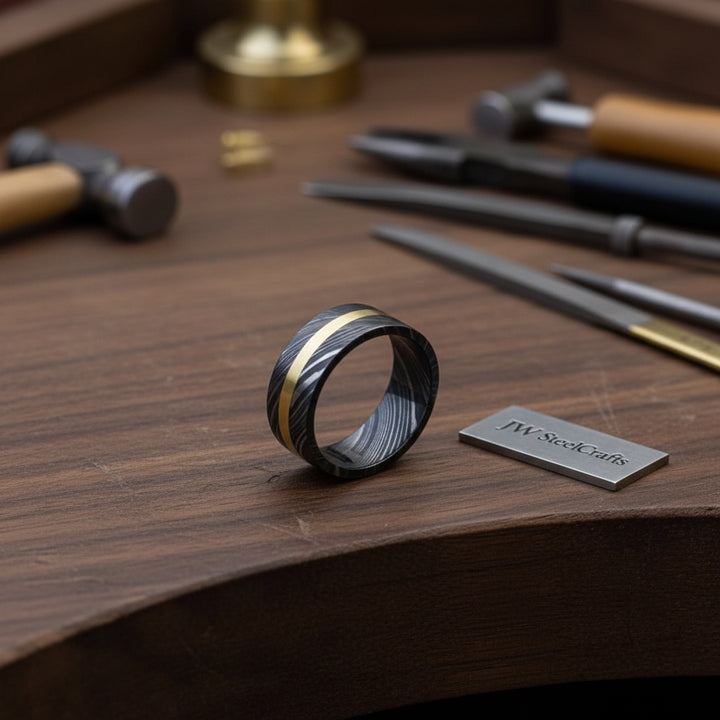 Custom Handmade DAMASCUS KNIFE - Damascus Steel Ring DE - 0083 handmade by JW SteelCrafts