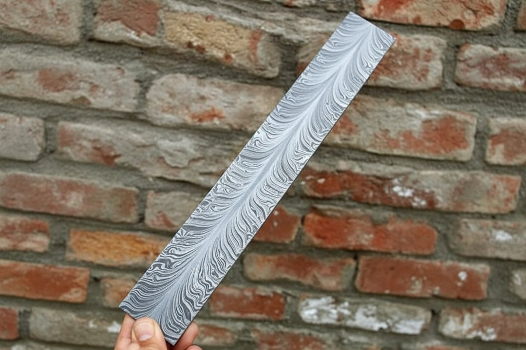 Custom Handmade Damascus Steel Billet/Bar" 16 Inches Beautiful Feather Pattern DK - 0053 handmade by JW SteelCrafts