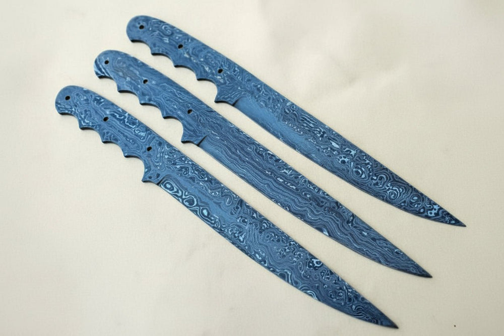 Custom Handmade Damascus Steel Full Tang Fillet Knives Blank Blades Lot of 3 Blades DK - 0087 handmade Handmade Fillet Knives by JW SteelCrafts