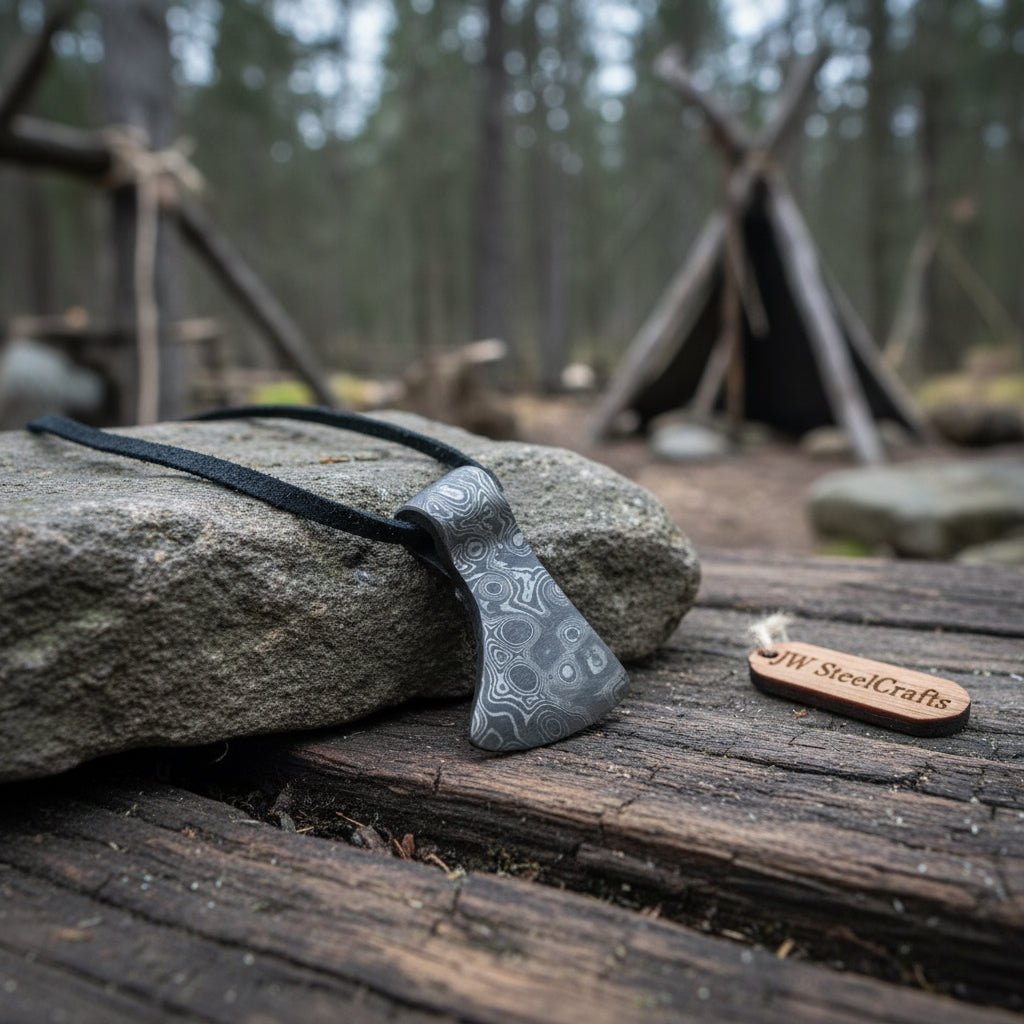 Custom Handmade Damascus Steel Viking Axe Pendant / Perfect gift DE - 0011 handmade jewelry by JW SteelCrafts