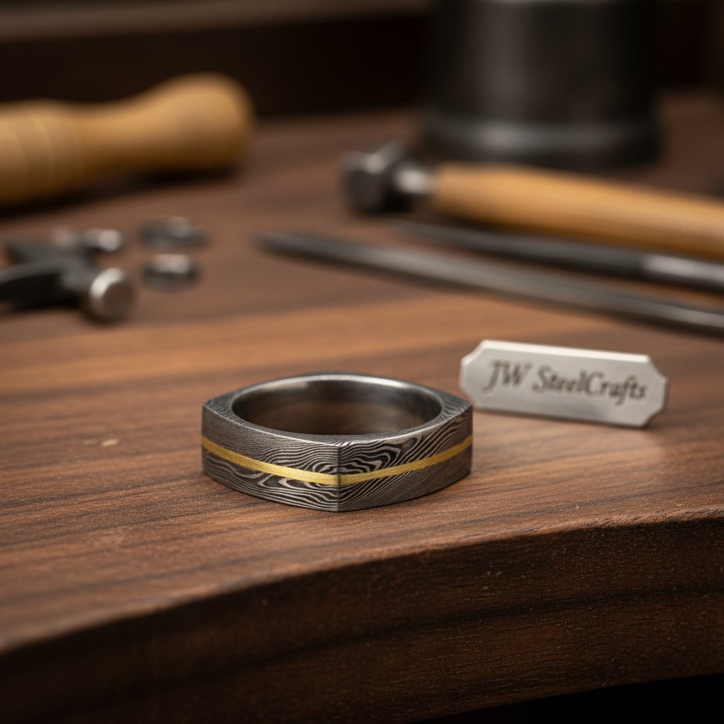 Custom Handmade Damascus Steel Wedding Ring/ Engagement Gift / Wedding Band /Perfect Gift DE - 0024 handmade Ring by JW SteelCrafts