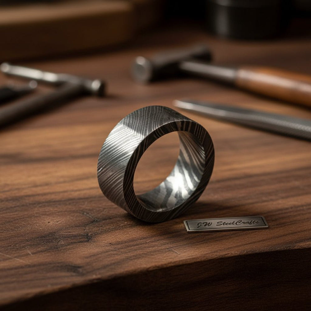 Custom Handmade Damascus Steel Wedding Ring/ Engagement Gift / Wedding Band /Perfect Gift DE - 0021 handmade Ring by JW SteelCrafts