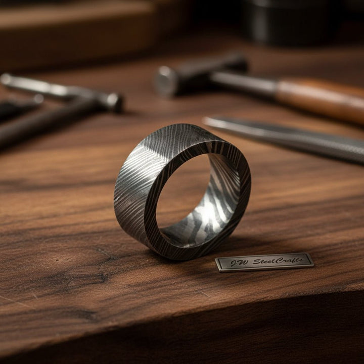 Custom Handmade Damascus Steel Wedding Ring/ Engagement Gift / Wedding Band /Perfect Gift DE - 0021 handmade Ring by JW SteelCrafts