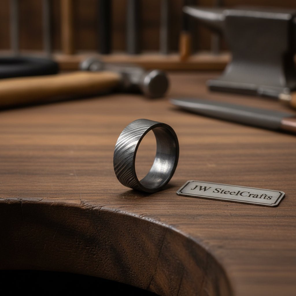 Custom Handmade Damascus Steel Wedding Ring/ Engagement Gift / Wedding Band /Perfect Gift DE - 0021 handmade Ring by JW SteelCrafts