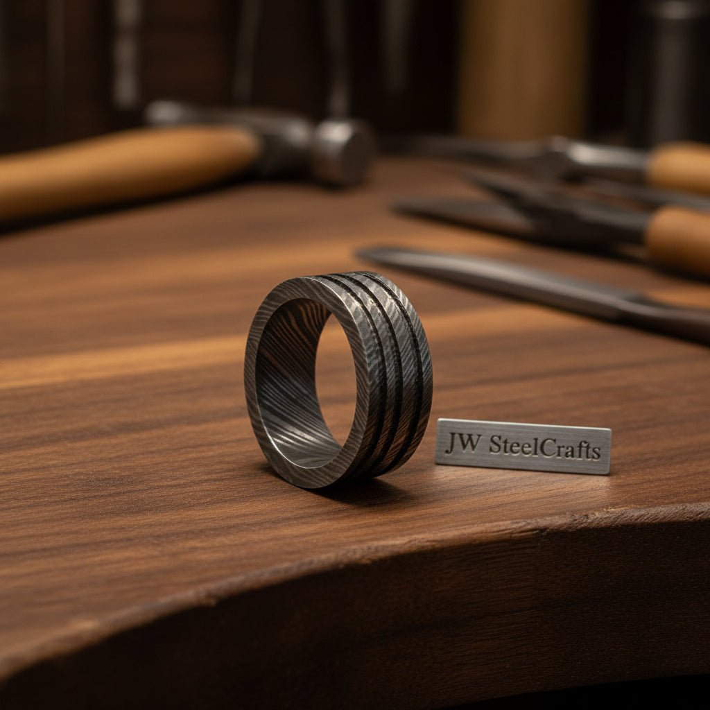 Custom Handmade Damascus Steel Wedding Ring/ Engagement Gift / Wedding Band /Perfect Gift DE - 0022 handmade Ring by JW SteelCrafts