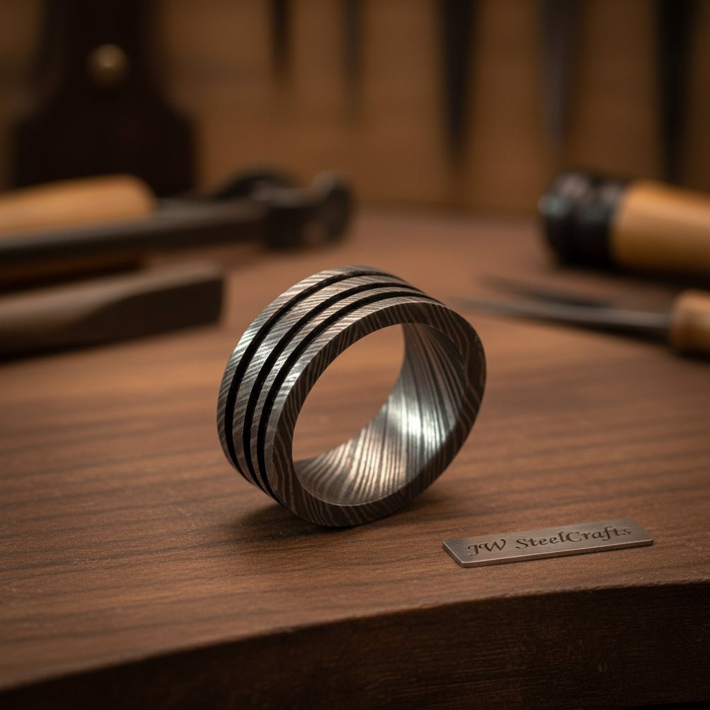Custom Handmade Damascus Steel Wedding Ring/ Engagement Gift / Wedding Band /Perfect Gift DE - 0022 handmade Ring by JW SteelCrafts