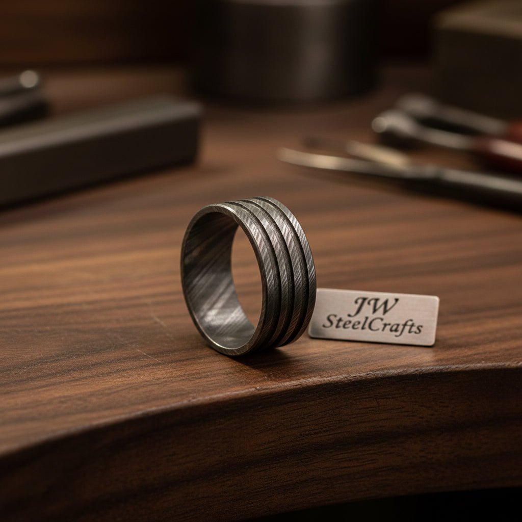 Custom Handmade Damascus Steel Wedding Ring/ Engagement Gift / Wedding Band /Perfect Gift DE - 0022 handmade Ring by JW SteelCrafts