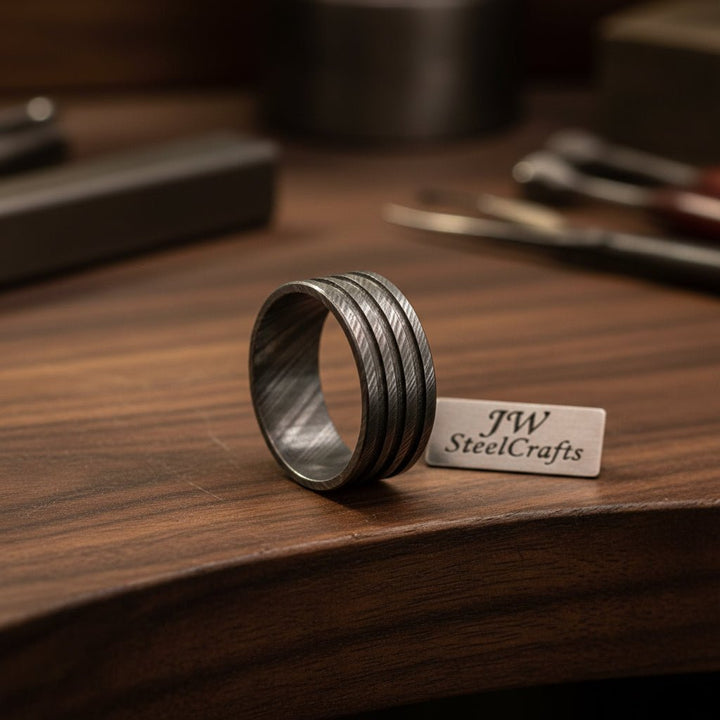 Custom Handmade Damascus Steel Wedding Ring/ Engagement Gift / Wedding Band /Perfect Gift DE - 0022 handmade Ring by JW SteelCrafts
