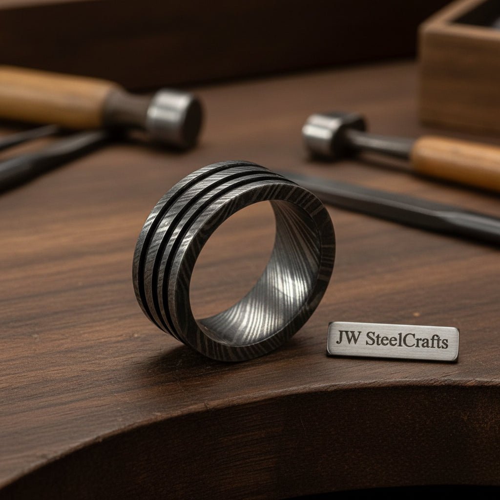 Custom Handmade Damascus Steel Wedding Ring/ Engagement Gift / Wedding Band /Perfect Gift DE - 0023 handmade Ring by JW SteelCrafts