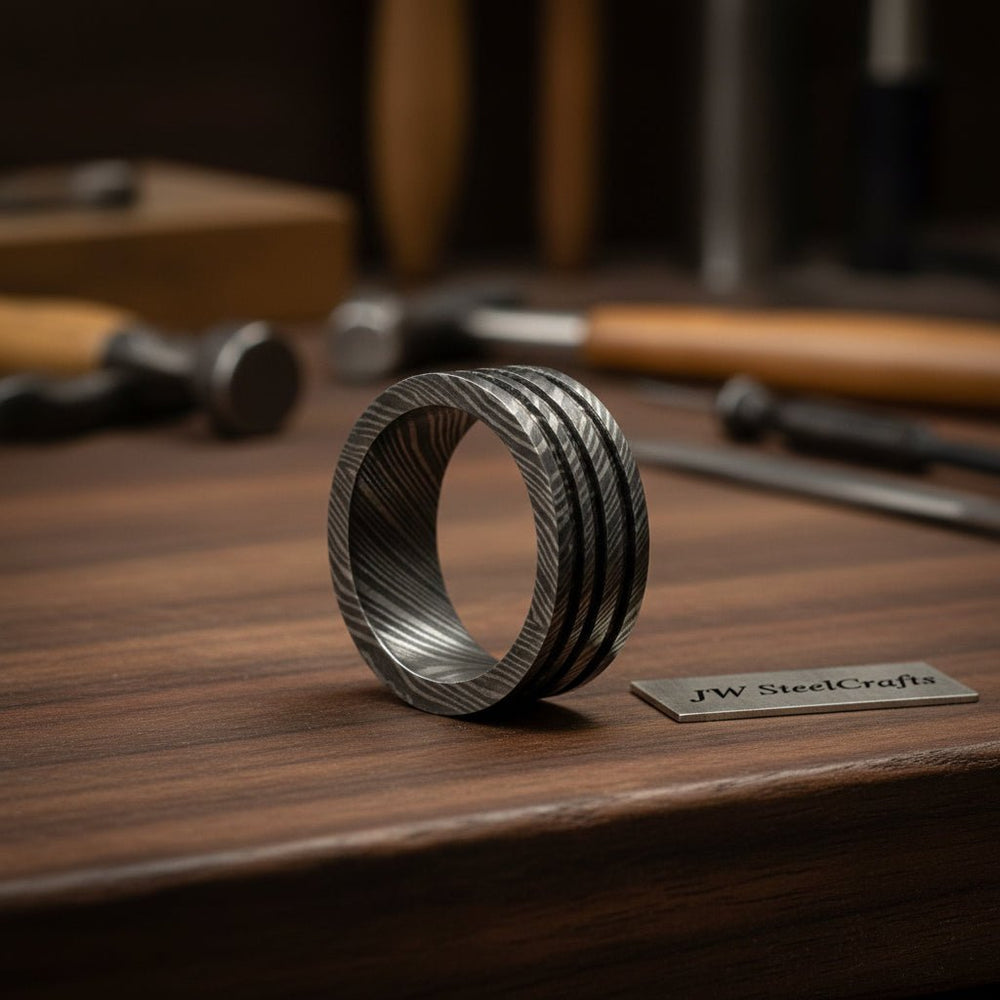 Custom Handmade Damascus Steel Wedding Ring/ Engagement Gift / Wedding Band /Perfect Gift DE - 0023 handmade Ring by JW SteelCrafts