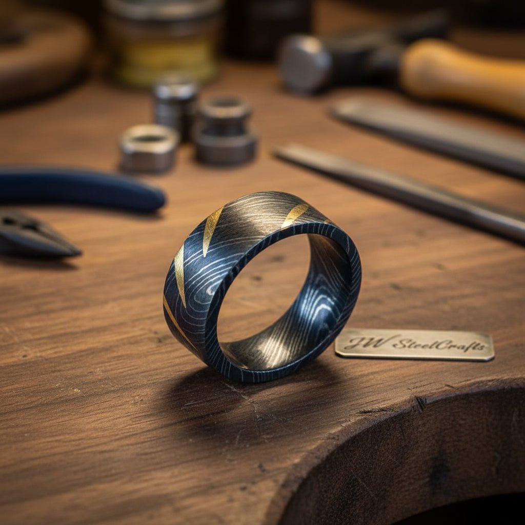 Custom Handmade Damascus Steel Wedding Ring/ Engagement Gift / Wedding Band /Perfect Gift DE - 0028 handmade Knife by JW SteelCrafts
