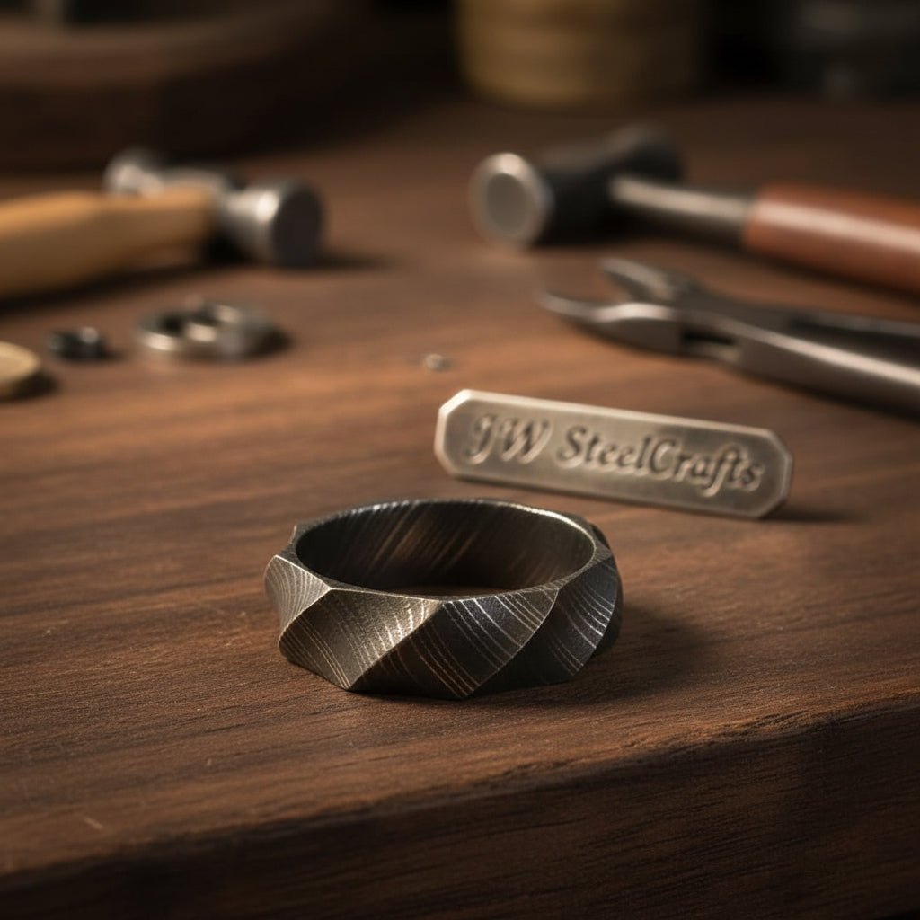 Custom Handmade Damascus Steel Wedding Ring/ Engagement Gift / Wedding Band /Perfect Gift DE - 0029 handmade Ring by JW SteelCrafts