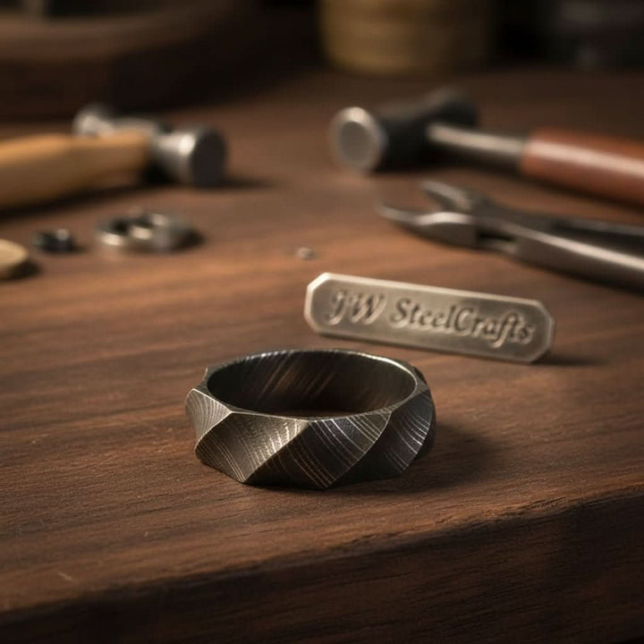 Custom Handmade Damascus Steel Wedding Ring/ Engagement Gift / Wedding Band /Perfect Gift DE - 0029 handmade Ring by JW SteelCrafts