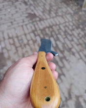 Load image into Gallery viewer, Damascus skinner knife with wood on handle.
