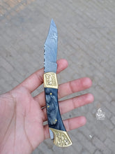 Load image into Gallery viewer, Folding pocket knife with color wood handle.