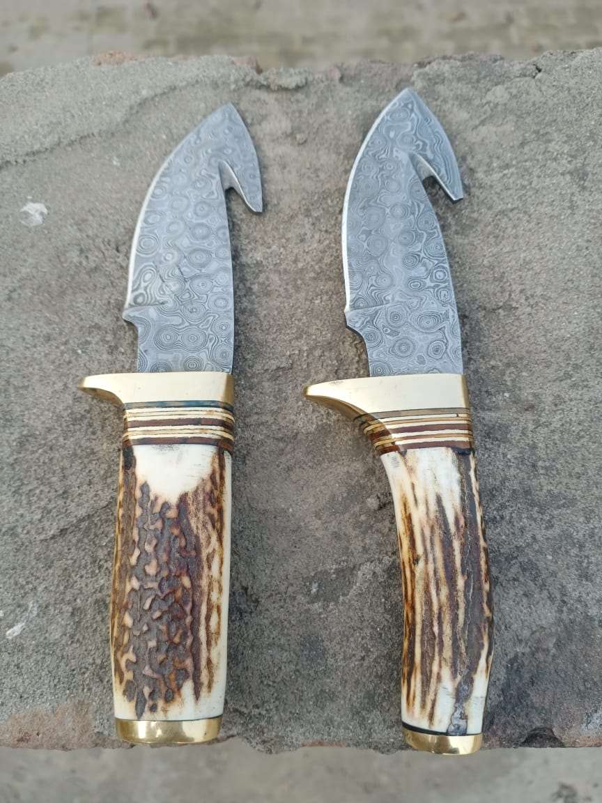 Customized Handmade Gut Hook Skinner knives Pair By JW SteelCrafts