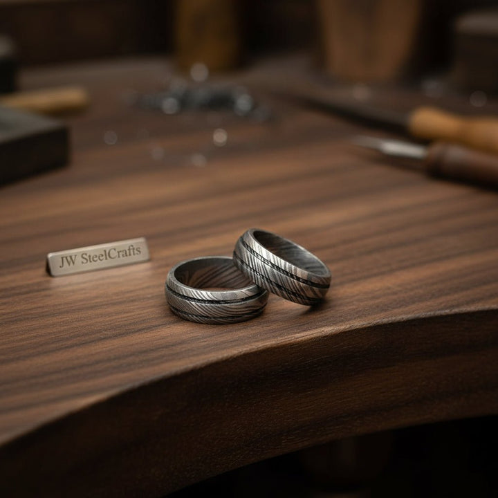 Handmade Damascus Steel Wedding Ring With Instep Men Engagement /Perfect Gift handmade Ring by JW SteelCrafts
